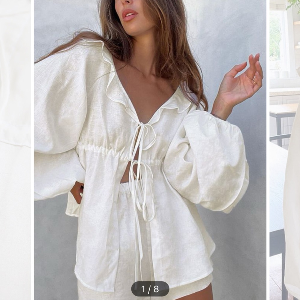 Linen white flowy long sleeve and shorts set